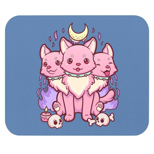 Kawaii Pastel Goth Cute Creepy 3 Headed Dog Mouse Pad