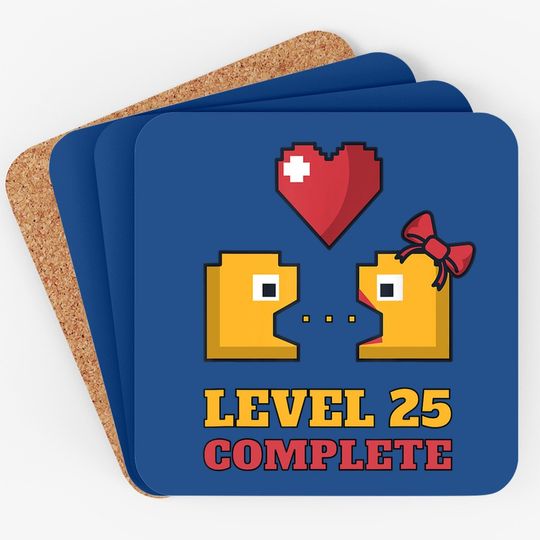 Funny Gamers Level 25 Complete 25th Wedding Anniversary Coaster