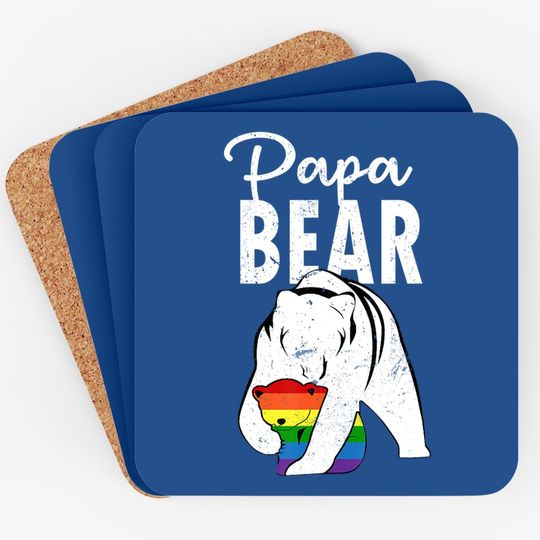 Papa Bear Gay Pride Rainbow Flag Lgbt Dad Camping Father Day Coaster