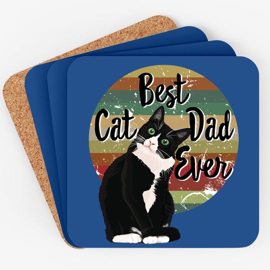 Best Cat Dad Ever Tuxedo Father's Day Gift Funny Retro Coaster Coaster