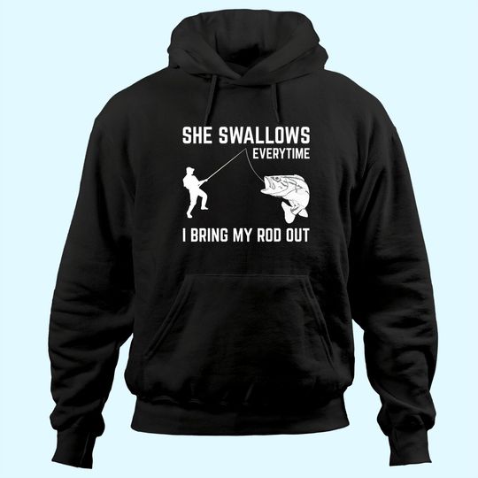 Discover Mens She Swallows Funny Fishing Gift For Men Adult Humor Fishing Hoodie