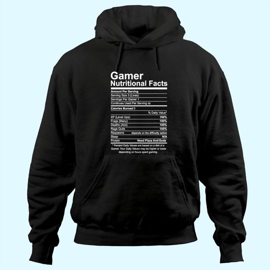 Gamer Nutritional Facts Cool Gamer Video Game Funny Hoodie