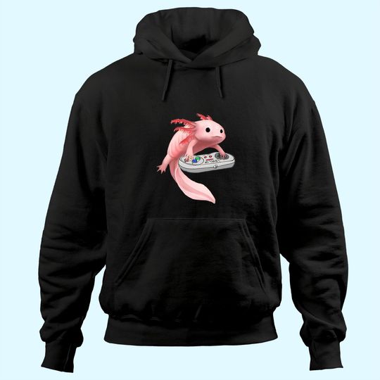 Fish Playing Video Game White-Axolotl Lizard Gamers Hoodie