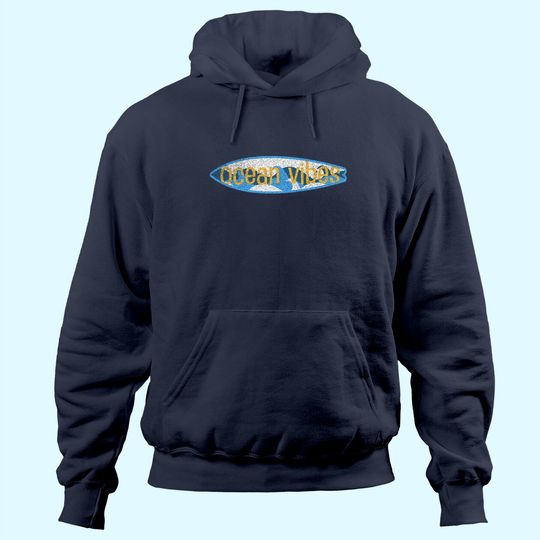 Discover Vintage Ocean Vibes Surfboard Surf Beach Waves Blue Ocean Hoodie