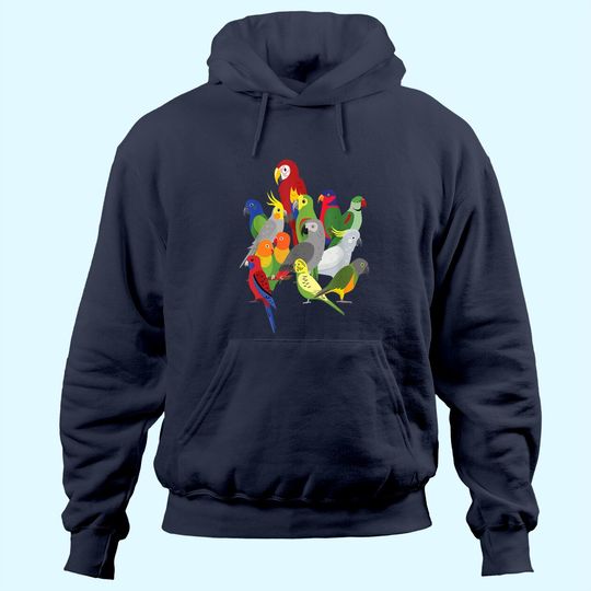 Parrot Flock - Macaw, Cockatoo, African Grey, & Budgie Hoodie