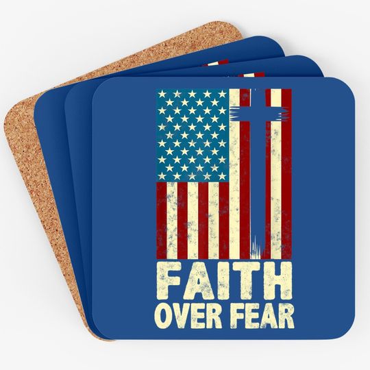 Faith Over Fear Cool Christian Cross Us Flag Coaster