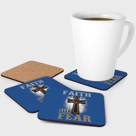 Faith Over Fear Wood Cross Religion Coaster Adult Coaster