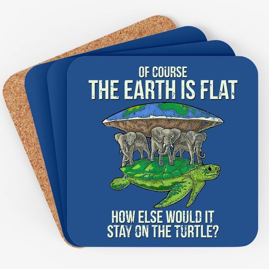 Flat Earth Society Coaster Turtle Elephants Gift