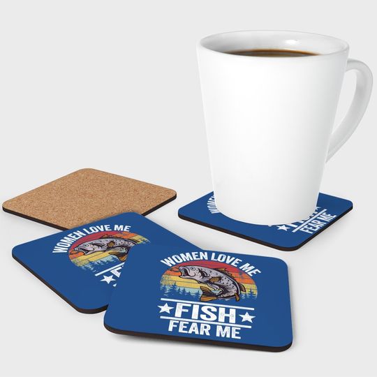 Love Me Fish Fear Me Fisher Vintage Funny Fishing Coaster
