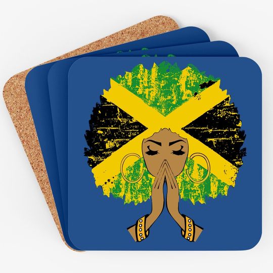 Jamaican Flag Black Woman Melanin Queen Afro Gift Coaster