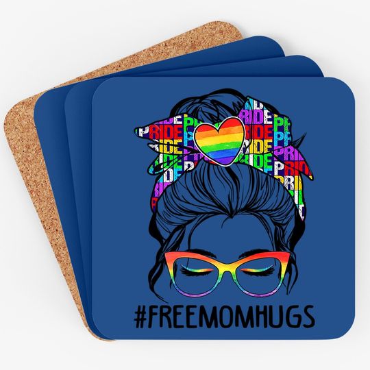 Free Mom Hugs Messy Bun Lgbt Pride Rainbow Coaster