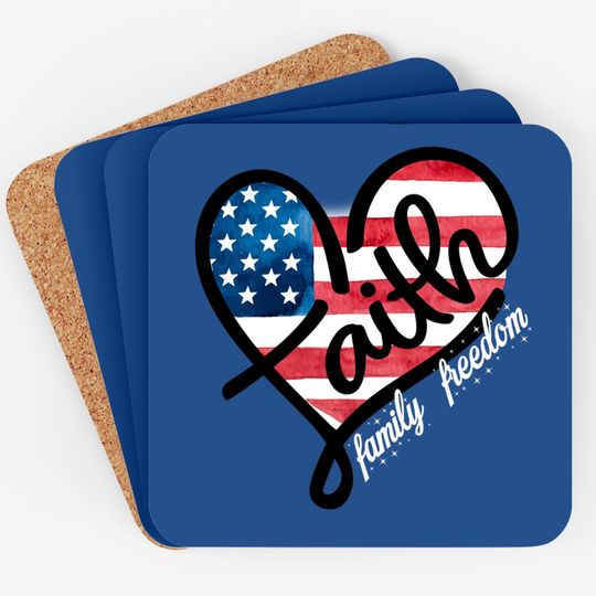 4th Of July Patriotic Christian Faith Heart American Flag Coaster