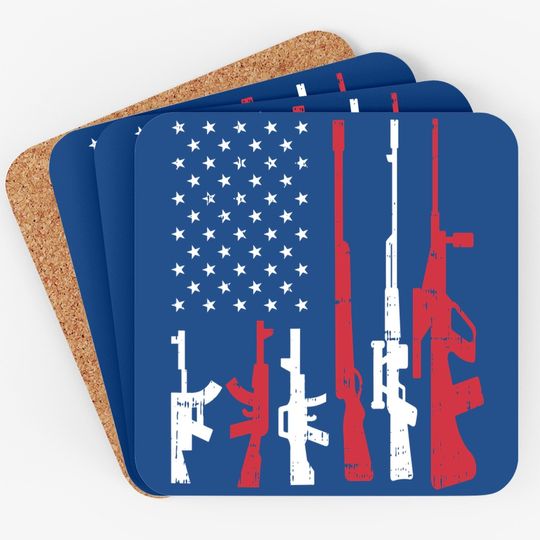 Usa Flag Guns Funny American Pride 4th Of July Patriot Gift Coaster