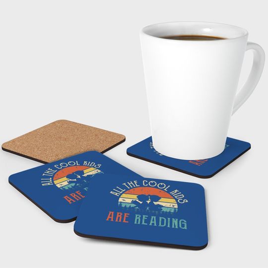 All The Cool Are Reading Book Vintage Reto Sunset Coaster