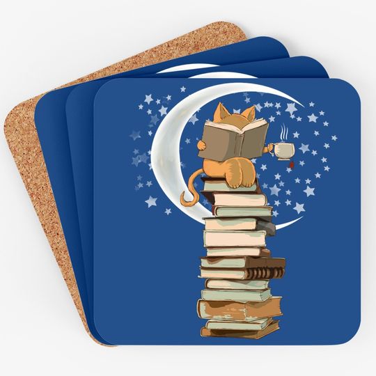 Kittens, Cats, Tea And Books Gift Reading By Moonlight Coaster