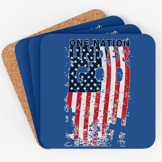 One Nation Under God Christian Cross American Flag Coaster