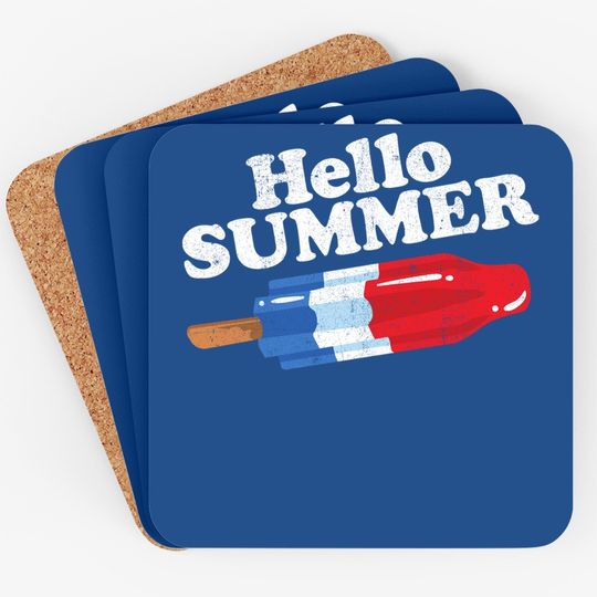 Hello Summer Popsicle Funny Bomb Retro 80s Pop Vacation Gift Coaster