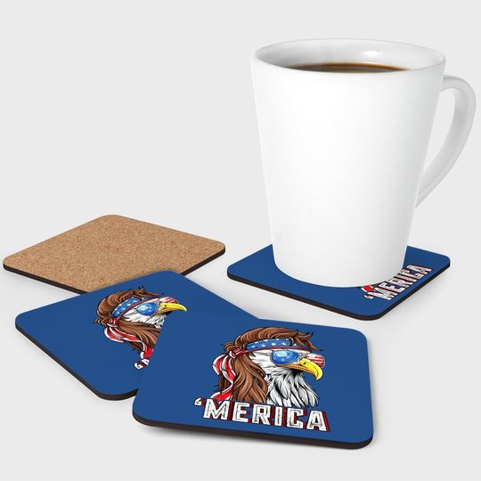 Merica Usa American Flag Patriotic 4th Of July Bald Eagle Coaster