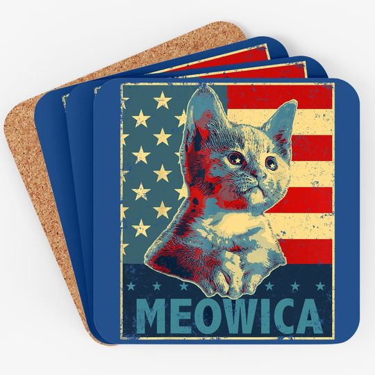 Meowica Cat Patriotic American Flag Coaster