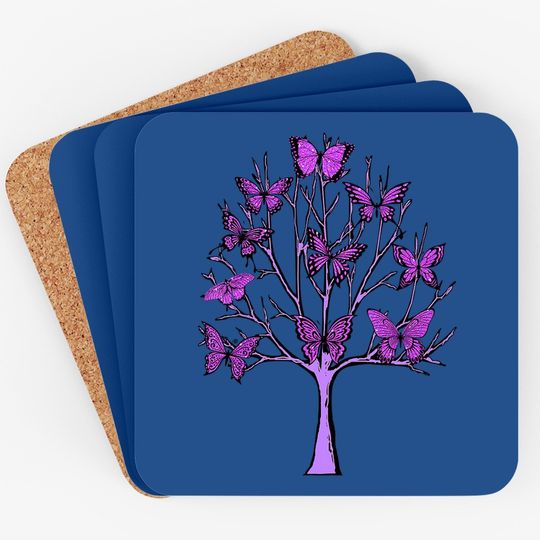 Purple Butterfly Tree Of Life Butterflies Coaster