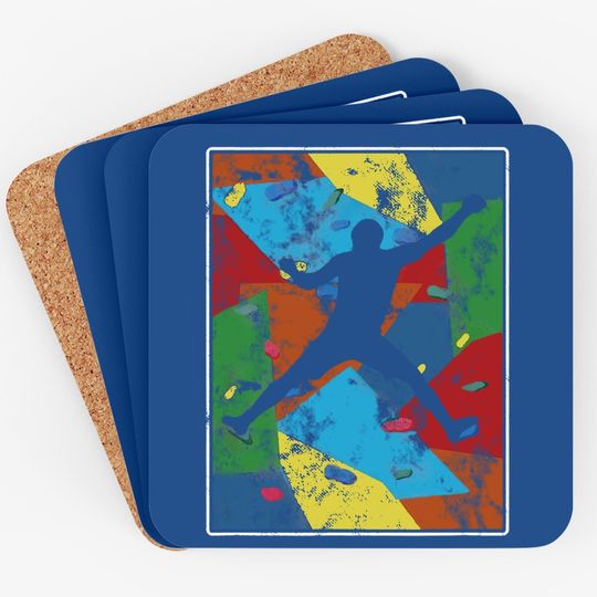 Retro Bouldering Mountaineer Mountain Climber Rock Climbing Coaster