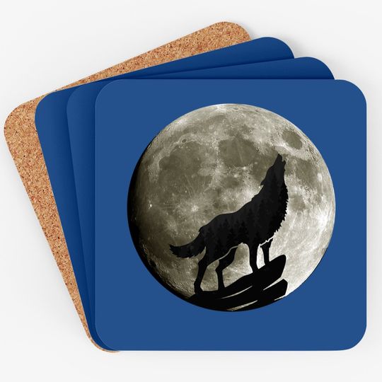 Howling Wolf Midnight Full Moon Wildlife Nature Animal Coaster