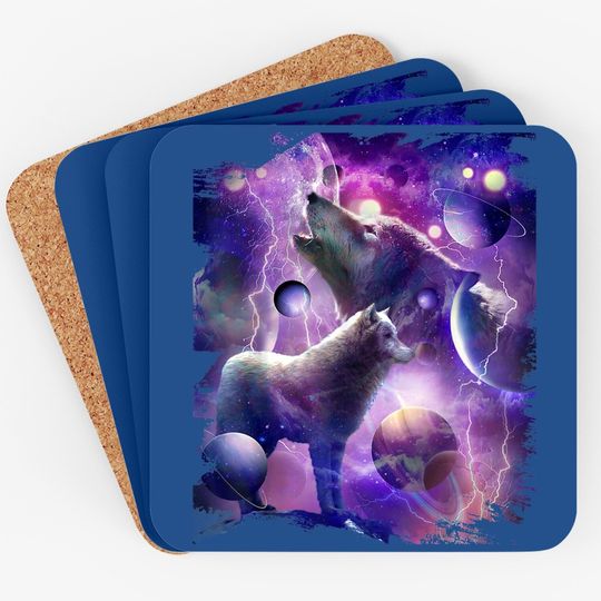 Cosmic Wolf Howling At Moon In Spacet Coaster