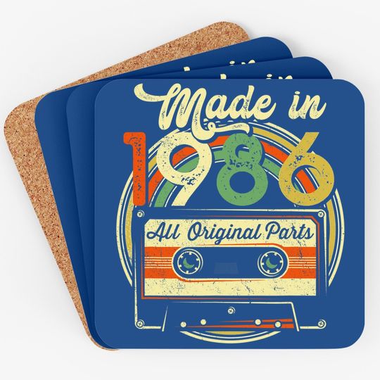 Made In 1986 35th Birthday Gifts Cassette Tape Vintage Coaster