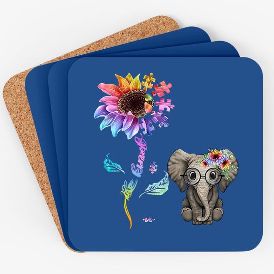 Ffenyan Sunflower Elephant Puzzle Pieces Autism Awareness Coaster