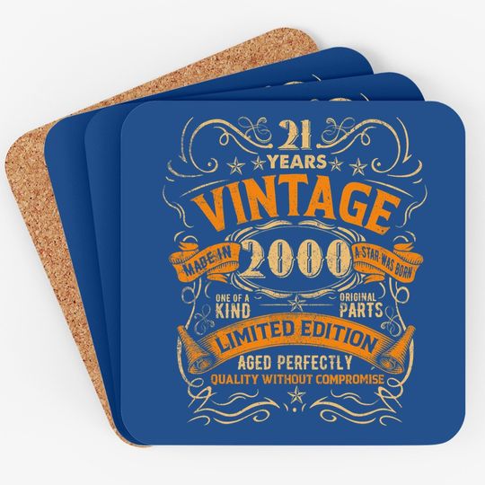 Born In 2000 Vintage 21st Birthday Gift Party Coaster