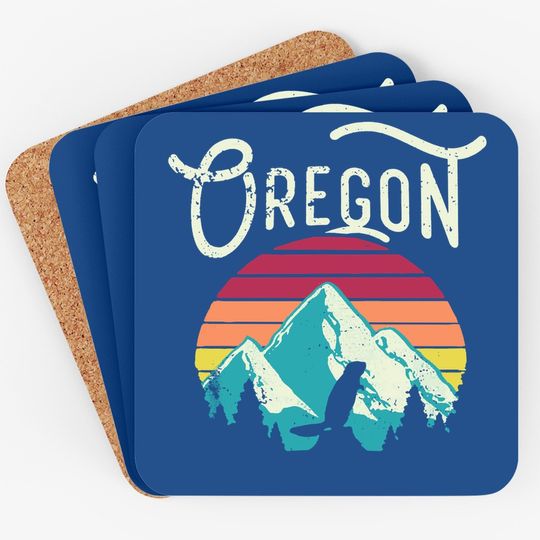 Retro Vintage Oregon Or Mountains Beaver Coaster