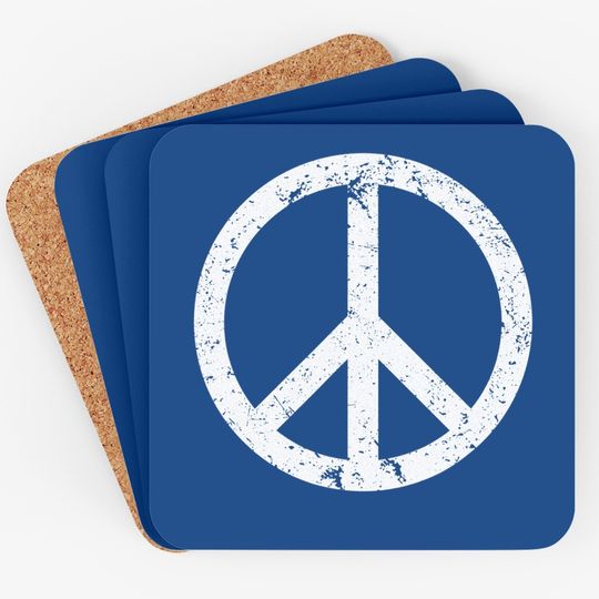 Vintage Peace Sign White Distressed Coaster