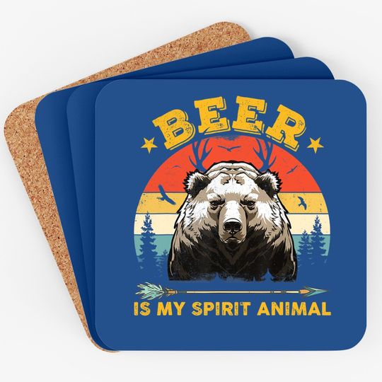 Beer Is My Spirit Animal Bear Deer Beer Coaster