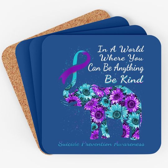 Suicide Prevention Awareness Sunflower Elephant Be Kind Coaster