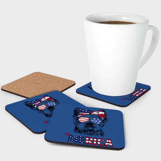 American Flag Yorkshire Terrier Yorkie Mom Coaster