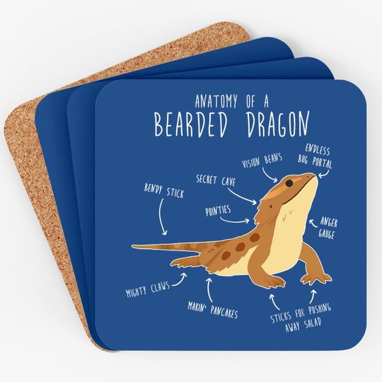 The Anatomy Of A Bearded Dragon, Pet Reptile Lizard Lover Coaster