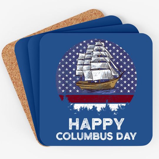 Happy Columbus Day American Flag Boat Coaster