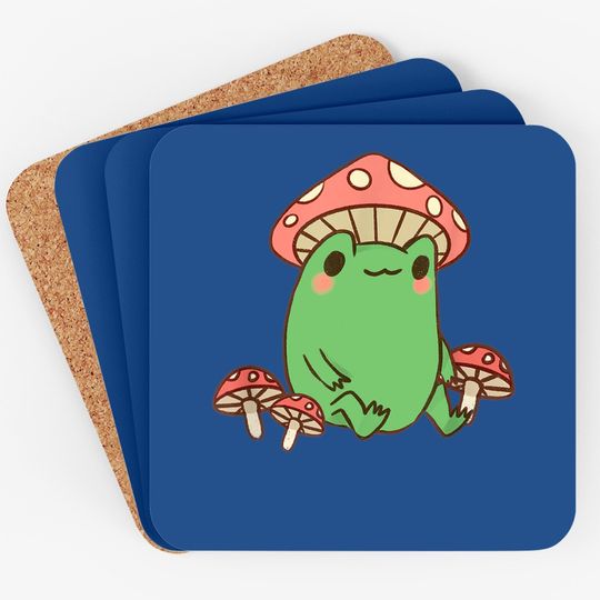 Frog With Mushroom Hat Cottagecore Aesthetic Coaster