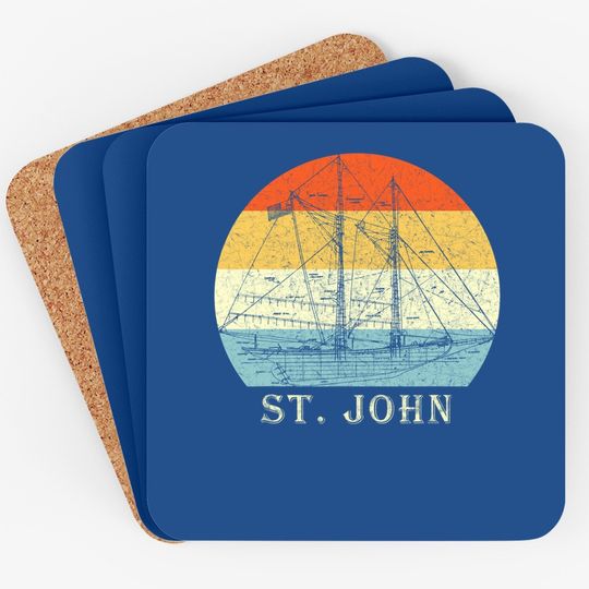 St. John Usvi Vintage Blueprint Sailboat Vacation Coaster