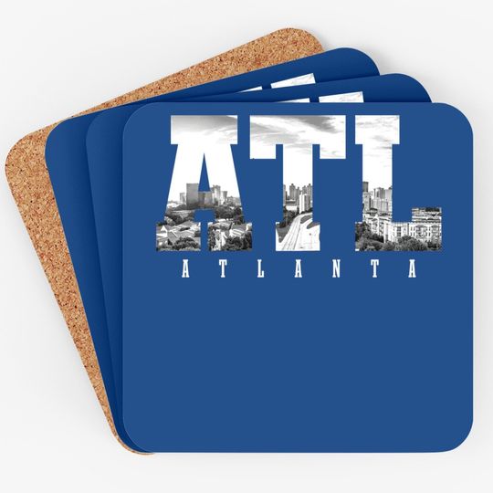 Atl Atlanta Skyline Pride Black & White Vintage Georgia Coaster