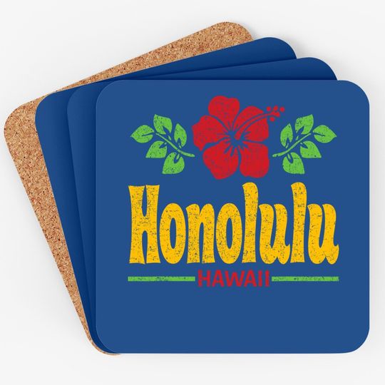 Honolulu Hawaii Flowers Distressed Color Print Coaster