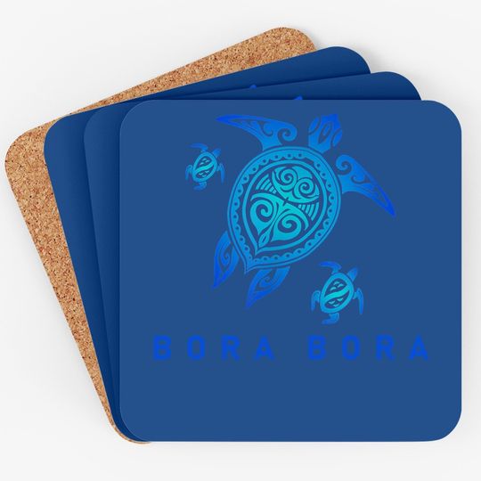Bora Bora Sea Blue Tribal Turtle Coaster