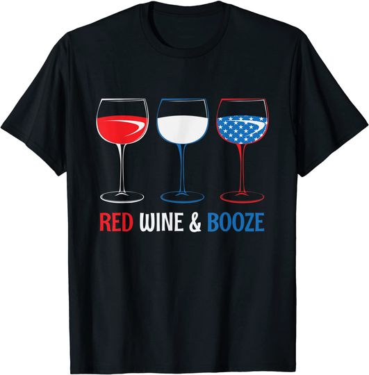 Red Wine & Booze American Flag Wine Lovers Shirt T-Shirt