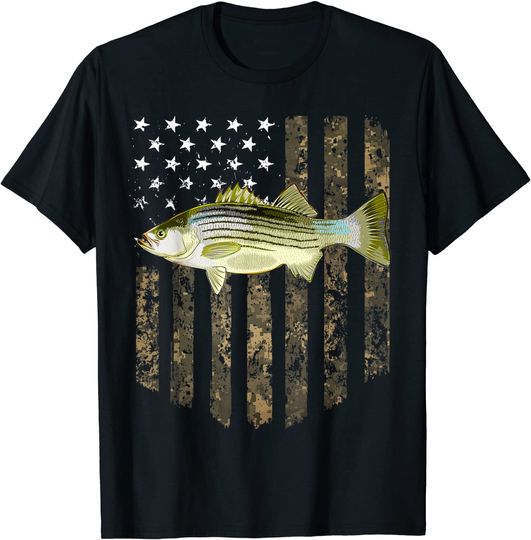 American Flag Striped Bass Fishing T-Shirt