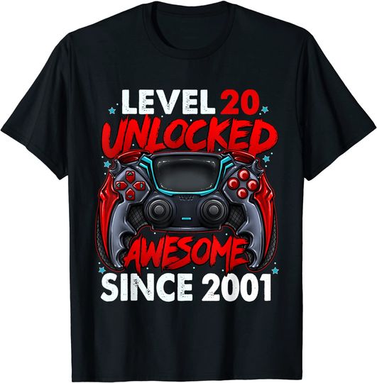 Level 20 Unlocked Awesome Since 2001 20th Birthday T-Shirt