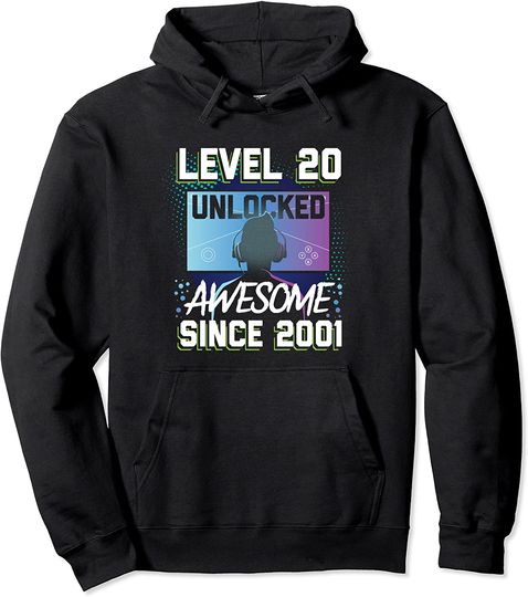 Discover 20th Birthday Gift Level 20 Unlocked Awesome Since 2001 Boys Pullover Hoodie
