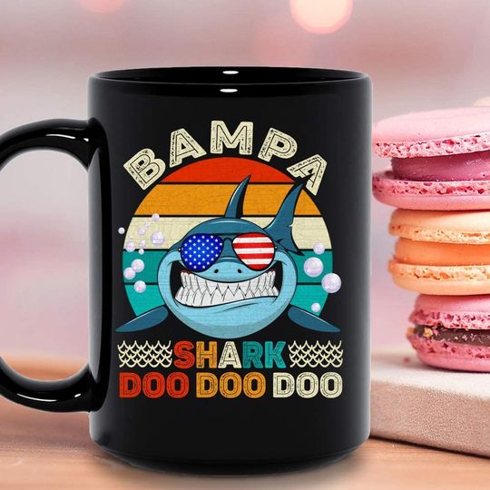 Vintage Bampa Shark Doo Doo Doo Grandpa Fathers Day Family Matching Ceramic Mug Graphic Coffee Mugs Black Cups Tea Tops Custom Novelty