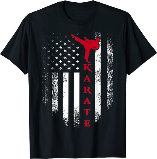 Vintage USA Red White Karate American Flag T Shirt