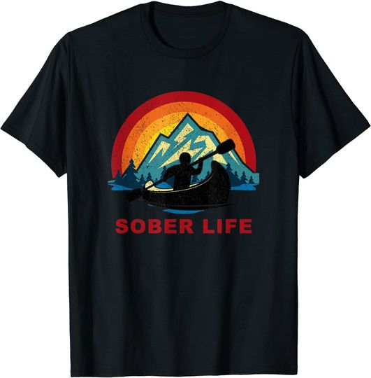 Sober Life Person Canoeing Retro Sunset AA NA Recovery T-Shirt