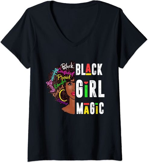 Womens Young Gifted Black Gift Black Girl Magic and Black History V-Neck T-Shirt